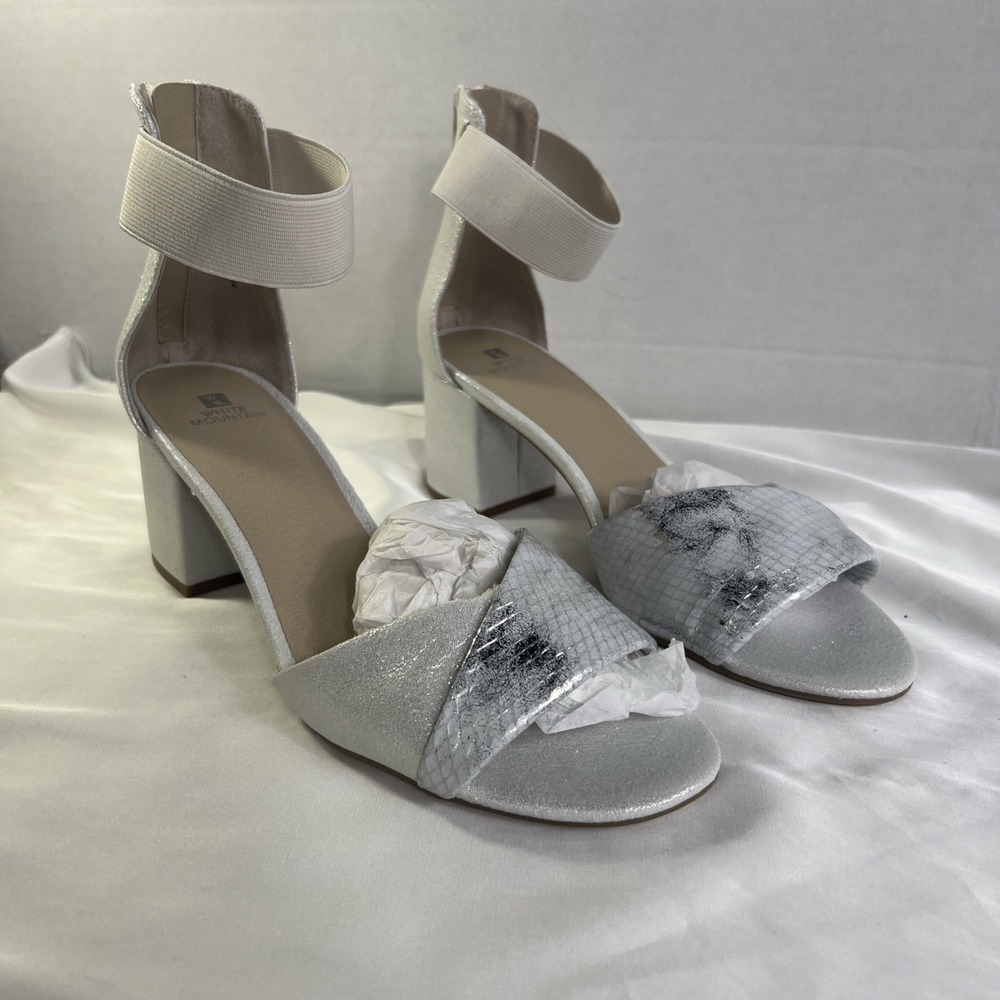 White Mountain Women's Evie Silver Snake Print Fabric Heels Size 8.5‎ M New